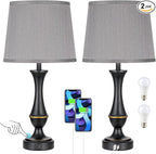 Upgraded Touch Lamps for Bedrooms Set of 2 - Nightstand Table Lamp with USB C+A, 3 Way Dimmable Lamps for Living Room(Grey)