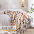 CASAAGUSTO Boho Throw Blanket - Colorful Decorative Blankets with Tassel, Printed Flannel Bohemian Blanket for Chair, Bed, Sofa, Couch(60 * 80, Colorful)