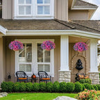 Artificial Faux Hanging Flowers Plants Basket for Spring Summer Outdoors Decoration, Silk Morning Glory with Eucalyptus Look Real UV Resistant Fake Flowers for Outside Porch Patio Balcony Home, Mix