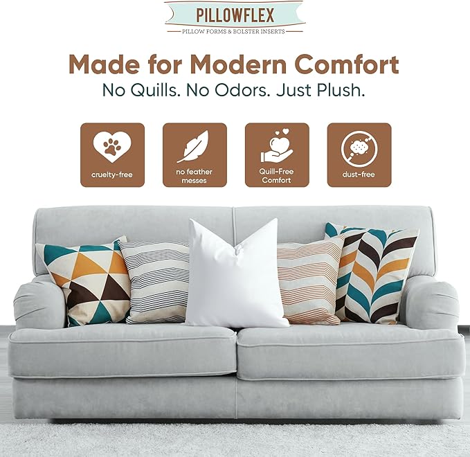 Pillowflex Synthetic Down Pillow Insert - 20x20 Down Alternative, Ultra Soft Large Square Throw Pillow, Couch Sham, Bed Sleeping - 1 Decorative Accent Form