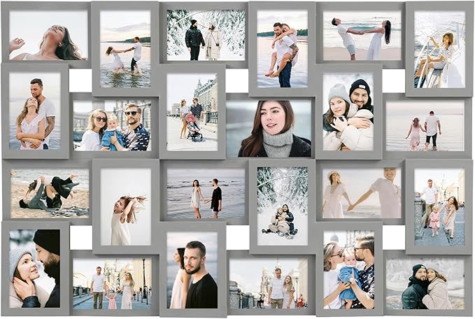 Jerry & Maggie 4×6 collage frame 24 pictures, picture frames collage wall decor, 24 slot picture frame Wall Hanging For 6×4 Photo, Grey