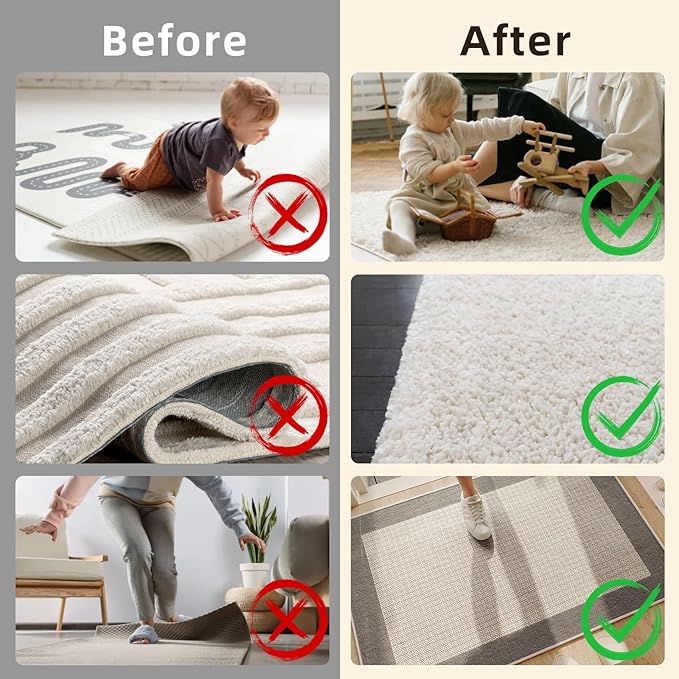 Rug Carpet Non Slip Grippers 8PCS, Reusable Non-Slip Rug Pads，Double Sided Mat Corner Gripper Tape,Strong Adhesive Rug Stickers,Grippers for Area Carpet,No Damage Removable for Hardwood Floors
