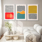 SIGNWIN Framed Canvas Print Wall Art Set Mid-Century Color Blocks & Spirals Abstract Shapes Illustrations Modern Art Contemporary Minimal Ultra for Living Room, Bedroom, Office - 24"x36"x3 White