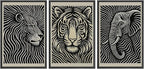 SIGNWIN Framed Canvas Print Wall Art Safari Animal Portrait Lion, Tiger, and Elephant Photography Modern Art Minimalist Black and White for Living Room, Bedroom, Office - 16"x24"x3 Black