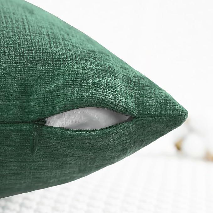 CaliTime Throw Pillow Covers Decorative 26 X 26 Inches Pack of 2 Cozy Chenille Cushion Cases for Couch Sofa Bed Living Room Home Dark Green