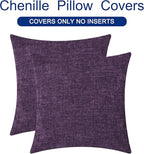 CaliTime Throw Pillow Covers Decorative 18 X 18 Inches Pack of 2 Cozy Chenille Cushion Cases for Couch Sofa Bed Living Room Home Plum Purple