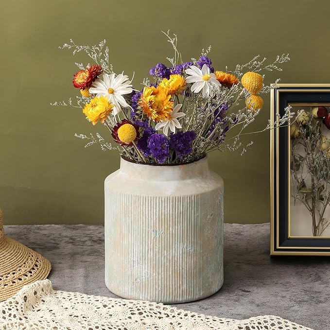 Farmhouse Vase for Home Decor, Vintage Rustic Terracotta Flower Vase Suitable for Home Decor, Living Room, Shelf, Dining Table. 7IN （Rust Green） ZSHLXM