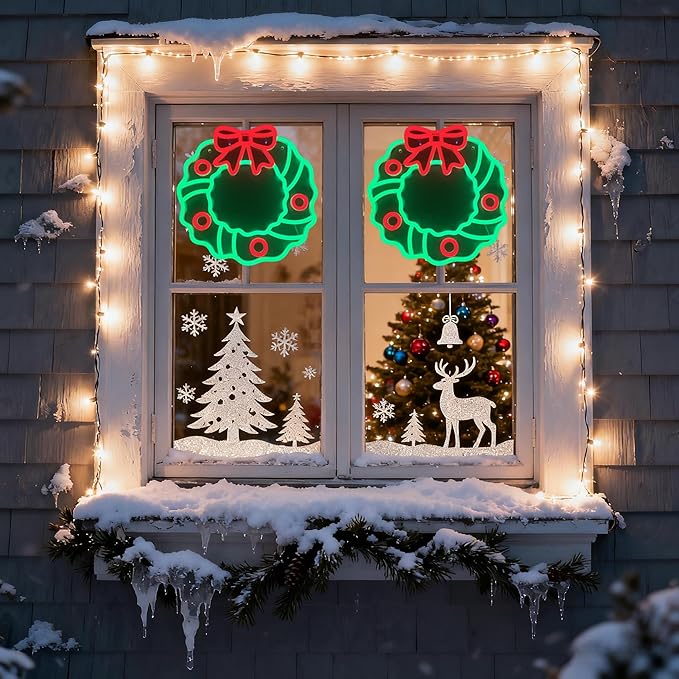 Christmas Cartoon wreath Neon Sign,USB Powered Neon Light Sign LED Signs for Wall Light Up Signs for Home Party,Bedroom,Dining Room,Living Room,Fireplace (And Christmas Mystery Blind Bag)