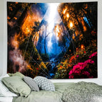 Delur Forest Tapestry Tree of Life Misty Tropical Rainforest Tapestry Wall Hanging Mystical Colorful Spiritual Psychedelic Nature Landscape Headboard for Bedroom Living Room Home Decor (59.1" x 78.7")