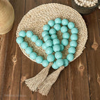 OMISHE 76" Long Extra Large Wood Bead Garland Aqua Teal with 1.6" Diameter Wooden Beads and Tassels, Rustic Farmhouse Country Decorative Beads for Home Decor, Aqua Teal