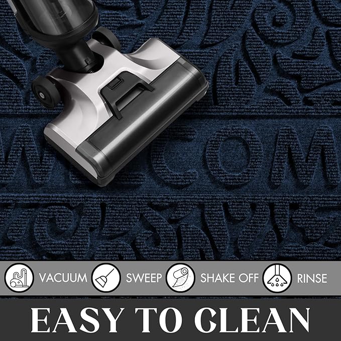 Yimobra Welcome Mat Outdoor, 36x24 Waterproof Door Mat Outside Entrance, All-Weather Non Slip Front Door Mat, Low-Profile Entryway Mat Indoor, Porch and Patio, Blue