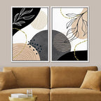 SIGNFORD Framed Canvas Print Wall Art Set Mid-Century Nordic Geometric Ring Plants Abstract Shapes Illustrations Modern Art Decorative Bohemian for Living Room, Bedroom, Office - 24"x36"x2 White