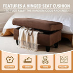 Ottoman Rectangular Storage Ottoman Bench, Flannel Footrest Stool Footstool with Lid for Living Room, Bedroom, Entryway, Chocolate, 28.5"x19"x17.5"