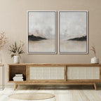 SIGNFORD Framed Canvas Print Wall Art Set Misty Horizon Soft Neutral Toned Landscape Illustration Modern Art Decorative Nordic Nature for Living Room, Bedroom, Office - 24"x36"x2 White