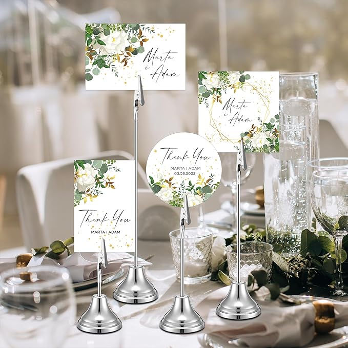 20 Pcs Table Number Holders 4/6/8/10 Inch Metal Place Card Holders with Alligator Clip Heavy Base Wedding Table Number Stand Picture Photo Clip for Banquet Party Birthday Restaurant(Silver)