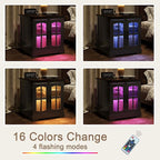 ChooChoo Rustic End Table, 24" Large Sofa Side Table with Charging Station & LED Light, Black Nightstand with Adjustable Storage Shelf, Square Bedside Table for Living Room, Bedroom, Office