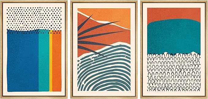 SIGNWIN Framed Canvas Print Wall Art Set Vibrant Tropical Palm Leaf Polygons Nature Wilderness Illustrations Modern Art Decorative Nordic Rustic for Living Room, Bedroom, Office - 16"x24"x3 Natural