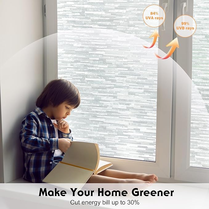 Volcanics Window Privacy Film with Installation Tools, Frosted Glass Window Film, Removable Window Clings for Home Office, Static Cling Opaque Stickers, UV Blocking 17.5 x 78.7 Inches