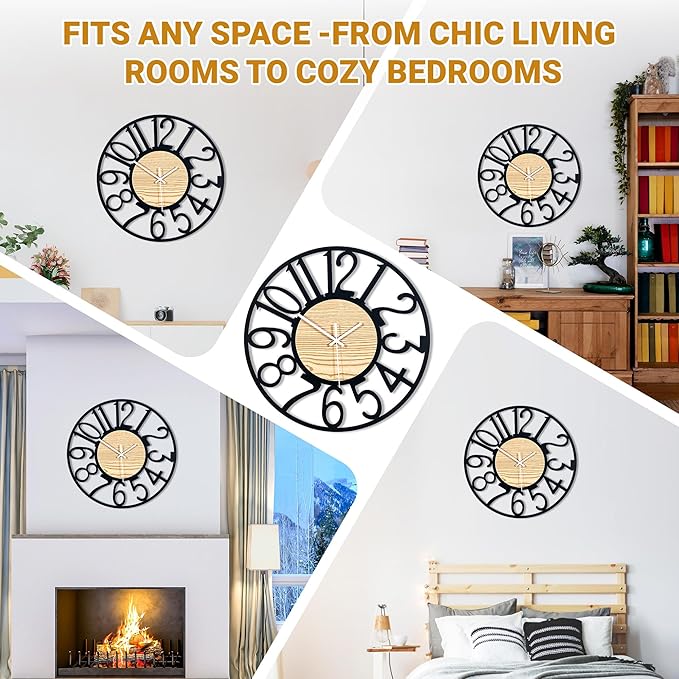 20inch/50cm Wall Clocks for Living Room Decor,Wall Clocks Battery Operated,Modern,Silent,Non Ticking,Large,Wall Clock for Dining Room,Bedroom,Kitchen (Wooden Arabic Numerals, 20 inches)
