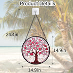 Stained Glass Window Hanging, Valentine's Day Gifts Pink Love Heart Tree Suncatcher Hangings Beige Sun Catchers Decor for Birthday for Women, Men, Wife, Aunt, Mom14.9 in