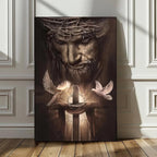 Fantasy Artists Framed Jesus Christ Canvas Wall Art The Cross and Peace Dove Christian Painting Prints Biblical Wall Decor Religious Room Decor for Church Prayer Room Schools Hospitals 24'' x 36''