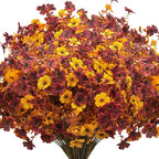 16 Bundles Artificial Fall Mums with Eucalyptus, Faux Daisy UV Resistant Outdoor Decor - Autumn Orange Flowers for Front Door Porch Planter, Patio, Thanksgiving Christmas (Fall Yellow&Red)