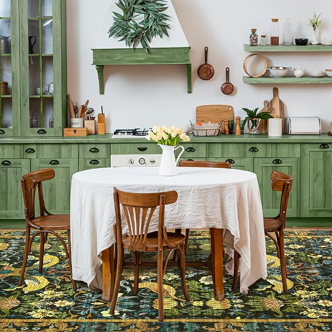 Runner Rug - 2'x6' Boho Washable Kitchen Rug, Non-Slip Soft Low Pile Rugs Indoor for Entrance Living Room Bedroom Bathroom,Vintage Hallway Carpet Stain Resistance (Dark Green, 2x6ft)