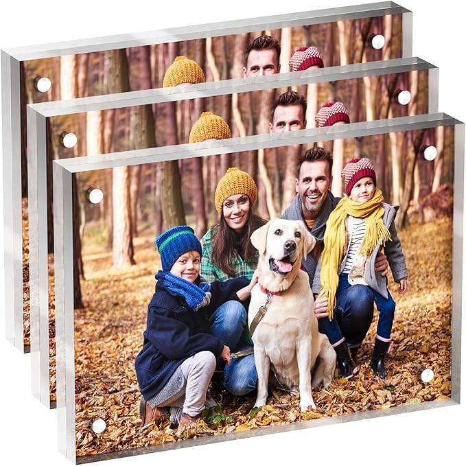 3.5x5 Acrylic Picture Frame 3 Pack, Clear Freestanding Double Sided Frameless Magnetic Photo Frames, Desktop Display Decor Gift