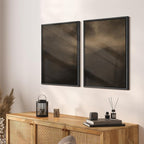 SIGNFORD Framed Canvas Print Wall Art Set Moody Misty Landscape Soft Brown and Gray Hues Illustration Modern Art Decorative Nordic Nature for Living Room, Bedroom, Office - 24"x36"x2 Black