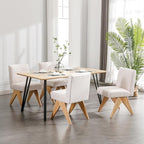 Mid Century Modern Farmhouse Dining Chairs Set of 4, Upholstered Armless Kitchen Chairs with Back and Wooden Legs, Linen Beige