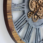 The Gears Clock 36'' Inch Real Moving Gear Wall Clock Vintage Industrial Oversized Rustic Farmhouse (Wood and Stone)