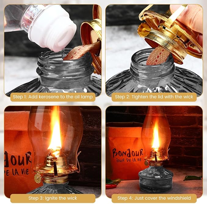 Tuanse 2 Pcs Oil Lamps for Indoor Use Vintage Hurricane Emergency Glass Oil Lamps Large Lantern Classic Decorative Oil Lamp for Home Tabletop Emergency Lighting Supplies(Gray)