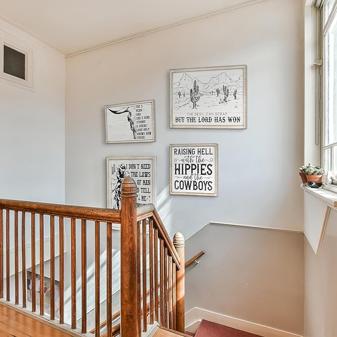 Putuo Decor Bohemian Western Wall Decor, Artistic Cowboy Prints, Square Wall Pediments for Living Room and Hallway (Cactus)