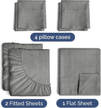 Split King Sheets Set 7 Piece - Includes 4 Pillowcases - Bed Sheets Split King - Soft Hotel Luxury Bedding - Cooling & Breathable - 1 Flat & 2 Fitted & 4 Pillowcases w/ Deep Pockets - Heathered Grey