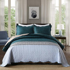 Travan 3-Piece King Quilt Set Quilted Bedspread Oversized Microfiber Soft Lightweight Bedding Set with Shams for All Season, Blue Ocean, King Size