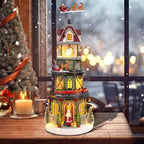 Taman Christmas Village Collectible Buildings, Clock Tower Figurine with Revolving Train Music, Warm Light Christmas Ornaments for Holiday Decorations