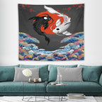 Houselerax Japanese Koi Fish Tapestries, Yin Yang Big Wave Cherry Blossom Tapestry Wall Hanging for Bedroom Living Room Office Decor 60"x50"