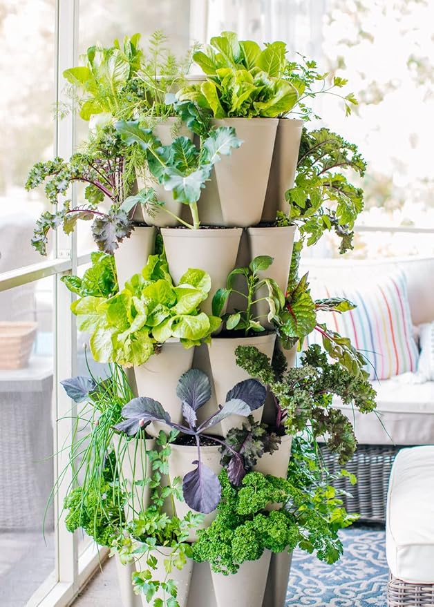 Greenstalk Patented Large 5 Tier Vertical Garden Planter with Patented Internal Watering System Great for Growing a Variety of Strawberries, Vegetables, Herbs, & Flowers (Stunning Stone)