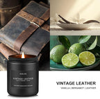 Vintage Leather Candle | Men Candles, Soy Candle for Home Scented - Man Scented Candles for Home, Men Gifts for Him - 7oz Black Jar Gifts for Friends