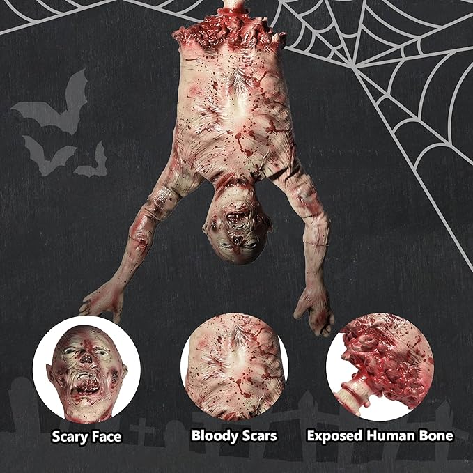AW 37" Halloween Half Body Prop Skinned Hanging Corpse Torso Haunted House Party Indoor Outdoor Decoration 2025