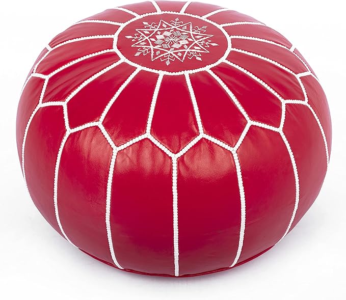 Marrakesh Gallery Genuine Leather Round Pouf Unstuffed - Moroccan Ottoman Footstool, Footrest Cover - Boho Decor - Bohemian Living Room, Bedroom, Kids Room, Gift & Wedding
