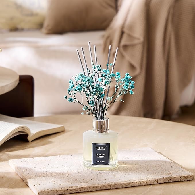 Airkeep Reed Diffuser Set,3.38 fl oz (100 ml) - Cashmere Vanilla Oil Diffusers with 8 Reed Sticks, Home Fragrance Reed Diffuser for Bathroom Shelf Decor