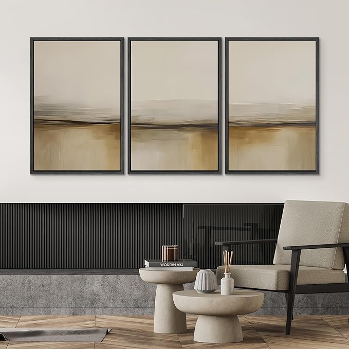 SIGNWIN Framed Canvas Print Wall Art Warm Neutral Horizon Abstract Beige and Brown Landscape Photography Modern Art Minimalist Black and White for Living Room, Bedroom, Office - 24"x36"x3 Black