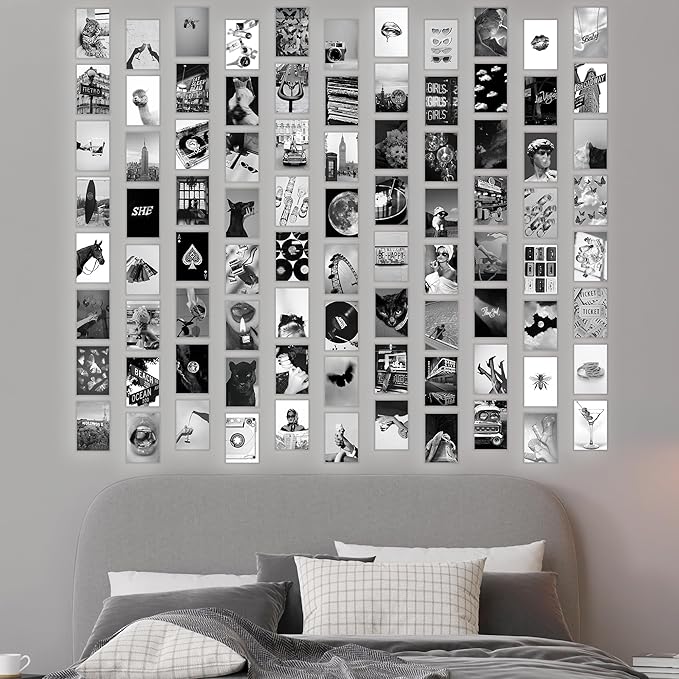 Y2K BOO Black and White Wall Collage Kit - 100 Trendy Monochrome Aesthetic Photos for Sophisticated Spaces, Perfect Room Decor for Teens, 4"x6" Vintage Wall Art for Dorms