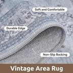 AMOAMI-Vintage Area Rug 3x5 Blue Rugs for Living Room-Soft Washable Rug Non Slip Entryway Rug Indoor Vintage Throw Accent for Bedroom Laundry Room Dining Bathroom Bedside
