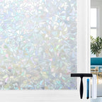 Volcanics Rainbow Window Privacy Film with Installation Tools, Decorative Stained Glass Window Film, Static Cling Heat Control Window Tinting Film Stickers, Grayish Silver, 23.6 x 78.7 inches
