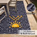 OLANLY Outdoor Rug Waterproof 5x8 ft Clearance, Reversible Outdoor Plastic Straw Rug with Floral Pattern, RV Mat for Patio, Camping, Balcony, Deck, Backyard, Black & Grey