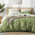Love's cabin Olive Green Full Comforter Set - Full Size Comforter Set, 3 Pieces Cute Floral Bedding Sets for All Seasons,1 Soft Reversible Botanical Flowers Comforter and 2 Pillow Shams