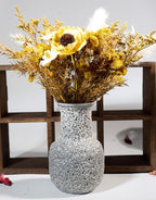 Rustic Pottery Ceramic Vase - Vintage Farmhouse Style Decor, White Grid Ceramic Vases for Home Decor, Modern Farmhouse Decor (White)