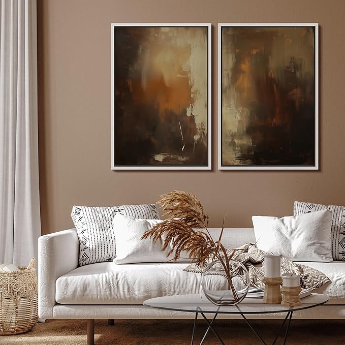 SIGNFORD Framed Canvas Print Wall Art Set Abstract Burnt Sienna and Beige Illustration Modern Art Decorative Nordic Nature for Living Room, Bedroom, Office - 24"x36"x2 White